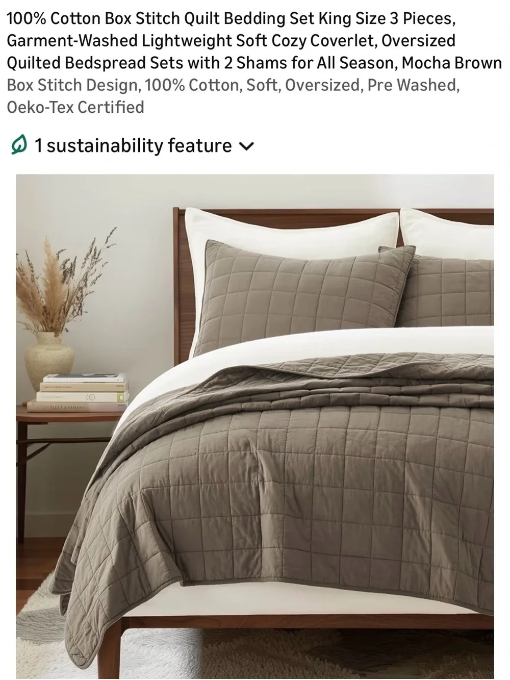Box Stitch Quilted King Bedding Set - Mocha Brown